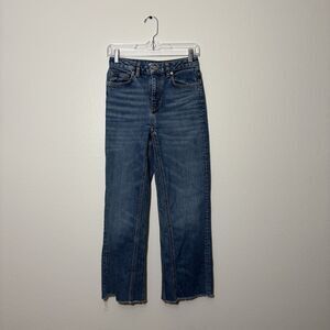 Maje Wide Leg Raw Hem Medium Wash Jeans XS